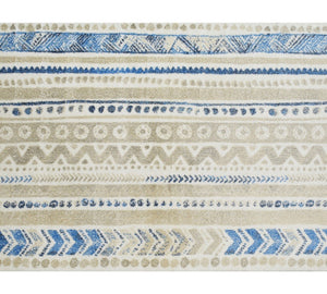 2' x 3' Blue and Taupe Tribal Washable Floor Mat