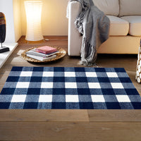 2' x 4' Navy and White Buffalo Plaid Washable Floor Mat