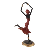 Vintage Hand Cast Bronze Statue of a Dancing African Woman in Red Dress