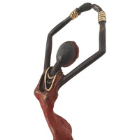 Vintage Hand Cast Bronze Statue of a Dancing African Woman in Red Dress