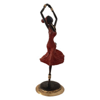 Vintage Hand Cast Bronze Statue of a Dancing African Woman in Red Dress
