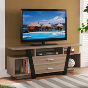 60" Brown And Black Particle Board And Mdf Cabinet Enclosed Storage TV Stand