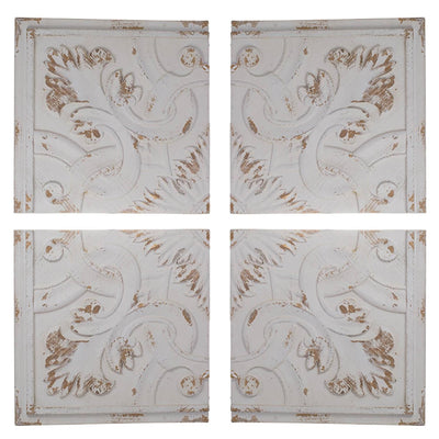 Set of 4 Whitewashed Arabesque Carved Wall Art