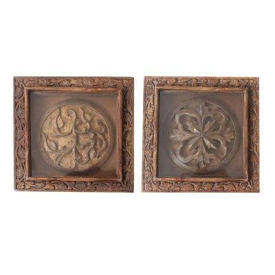 Set of 2 Rustic Carved Wood Wall Art