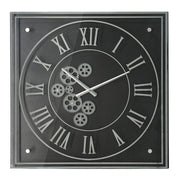 Vintage Style Gears Black and Silver Square Wall Clock