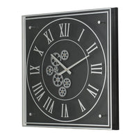 Vintage Style Gears Black and Silver Square Wall Clock