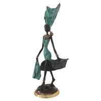 West African Vintage Hand Cast Bronze Figurine an African Dancer in Turquoise