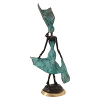 West African Vintage Hand Cast Bronze Figurine an African Dancer in Turquoise