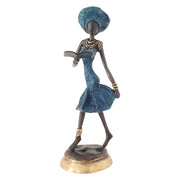 Vintage Bronze Statue of an African Woman in a Midnight Blue Dress Reading a Book