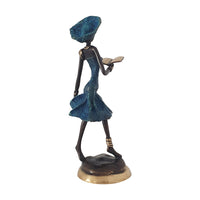 Vintage Bronze Statue of an African Woman in a Midnight Blue Dress Reading a Book