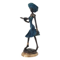 Vintage Bronze Statue of an African Woman in a Midnight Blue Dress Reading a Book
