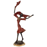 Vintage Hand Cast Bronze Statuette of an African Dancer in a Fire Red Dress