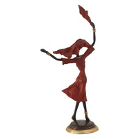 Vintage Hand Cast Bronze Statuette of an African Dancer in a Fire Red Dress