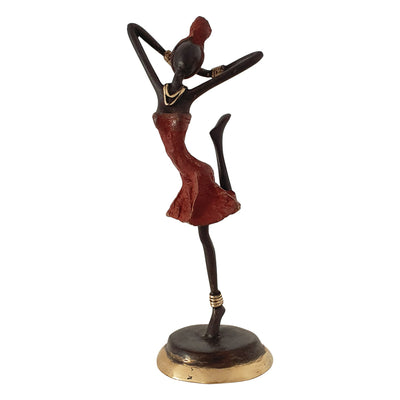 Bronze Figurine of an African Dancer in Red Dress