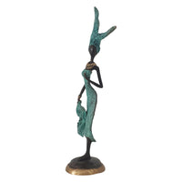 Bronze Figurine of an African Woman Attired in Turquoise