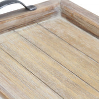 Wooden Paneled Tray with Metal Handles