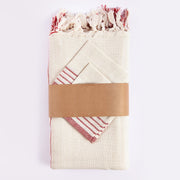 Boho Red and Cream Striped Tablecloth Set