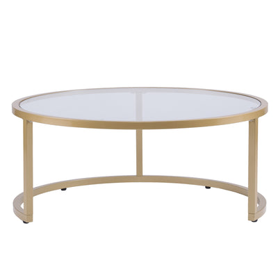 Set of Two Gold Glass Round Nested Coffee Tables