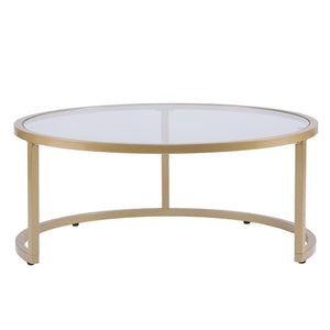 Set of Two Gold Glass Round Nested Coffee Tables