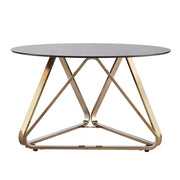 31" Champagne Glass And Metal Round Coffee Table