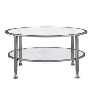 36" Silver Glass And Metal Round Coffee Table