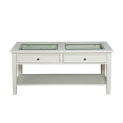 44" Off And White And Off-White Glass And Metal Rectangular Coffee Table