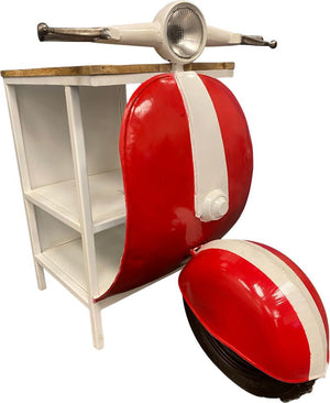 26" Red and Off White Novelty Scooter Open Cabinet With Two Shelves