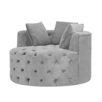 Glam Gray Velvet Round Tufted Swivel Accent Chair