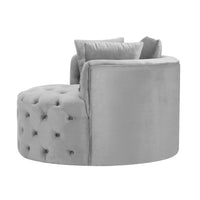 Glam Gray Velvet Round Tufted Swivel Accent Chair