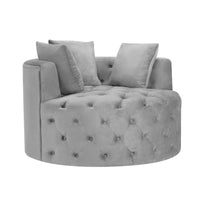 Glam Gray Velvet Round Tufted Swivel Accent Chair