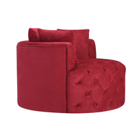 Glam Red Velvet Round Tufted Swivel Accent Chair