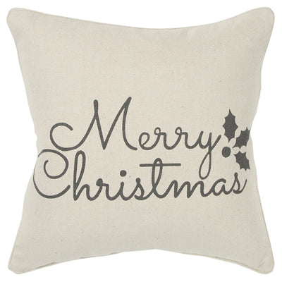 Gray and Cream Canvas Merry Christmas Decorative Throw Pillow