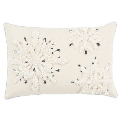 Ivory Glam Snowlfake Trio Lumbar Decorative Throw Pillow