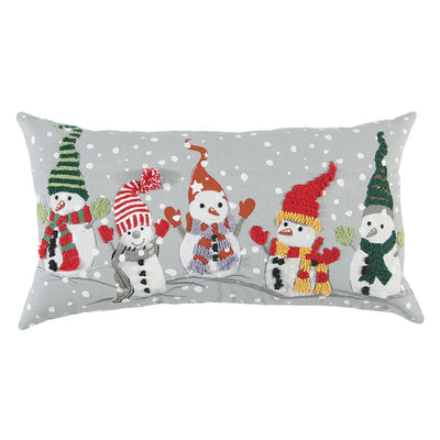 Gray Happy Snowman Christmas Lumbar Throw Pillow