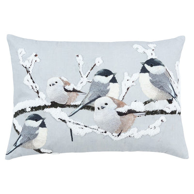 Gray Winter Birds Decorative Lumbar Throw Pillow