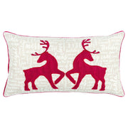Cream and Red Christmas Deer Lumbar Throw Pillow