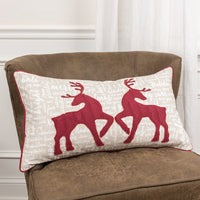 Cream and Red Christmas Deer Lumbar Throw Pillow