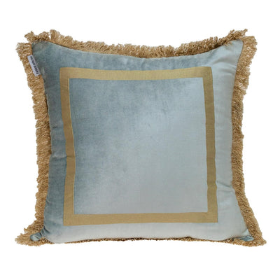 Boho Gray with Gold Fringe Decorative Square Throw Pillow
