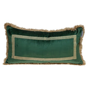 Boho Green with Gold Fringe Decorative Lumbar Throw Pillow