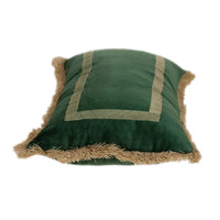 Boho Green with Gold Fringe Decorative Lumbar Throw Pillow