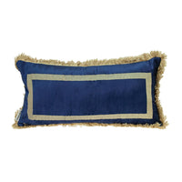 Boho Blue with Gold Fringe Decorative Lumbar Throw Pillow