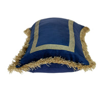 Boho Blue with Gold Fringe Decorative Lumbar Throw Pillow