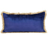 Boho Blue with Gold Fringe Decorative Lumbar Throw Pillow