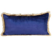 Boho Blue with Gold Fringe Decorative Lumbar Throw Pillow