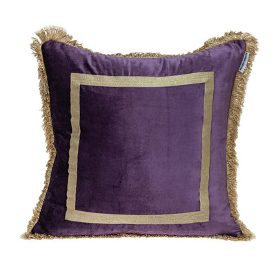 Boho Purple with Gold Fringe Decorative Square Throw Pillow