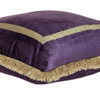 Boho Purple with Gold Fringe Decorative Square Throw Pillow