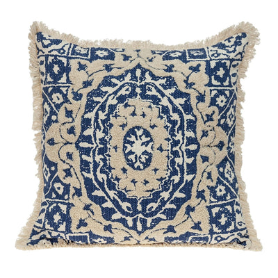 Boho Garland Beige and Navy Blue Decorative Accent Pillow