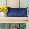 Blue Tufted Velvet Quilted Lumbar Throw Pillow