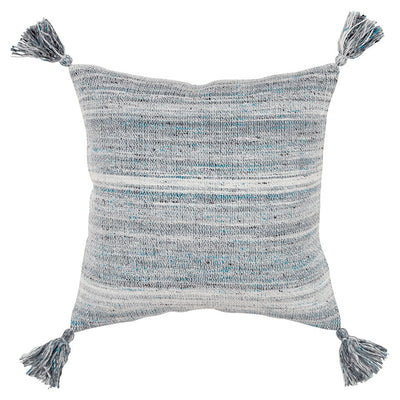 Teal Gray Boho Weave Indoor Outdoor Throw Pillow