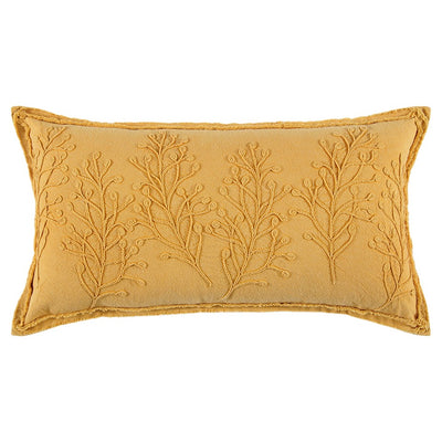 Yellow Botanical Pattern Embroidered Lumbar Pillow